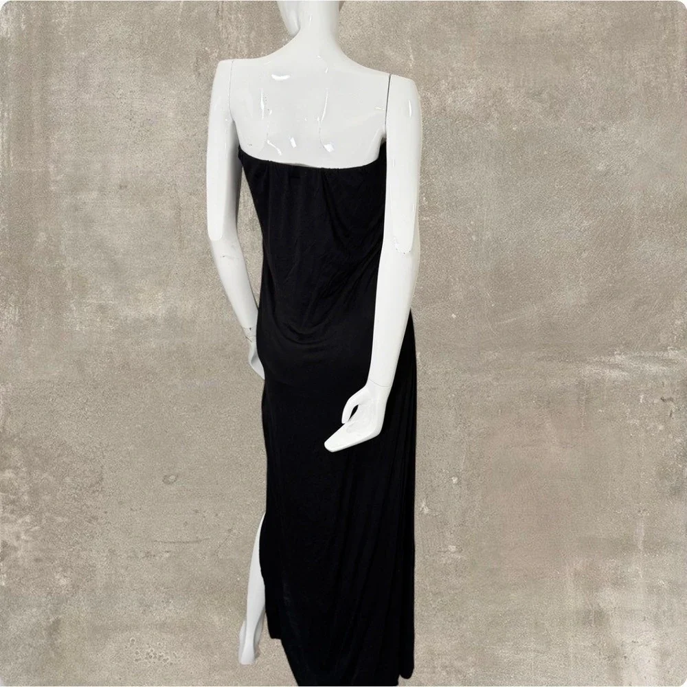 Avant Garde Black Strapless Draped Maxi Dress Asymmetrical Slit‎ Made in USA XXL